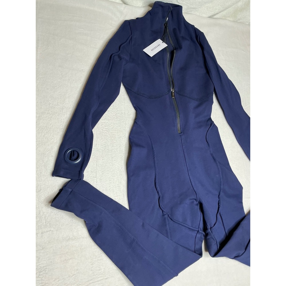 NWT BBX BRAND Navy Blue Full Body Zip Up Jumpsuit Activewear Cat Suit Size 10